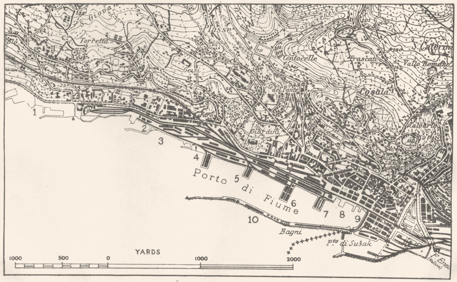 ITALY. Fiume 1945 old vintage map plan chart